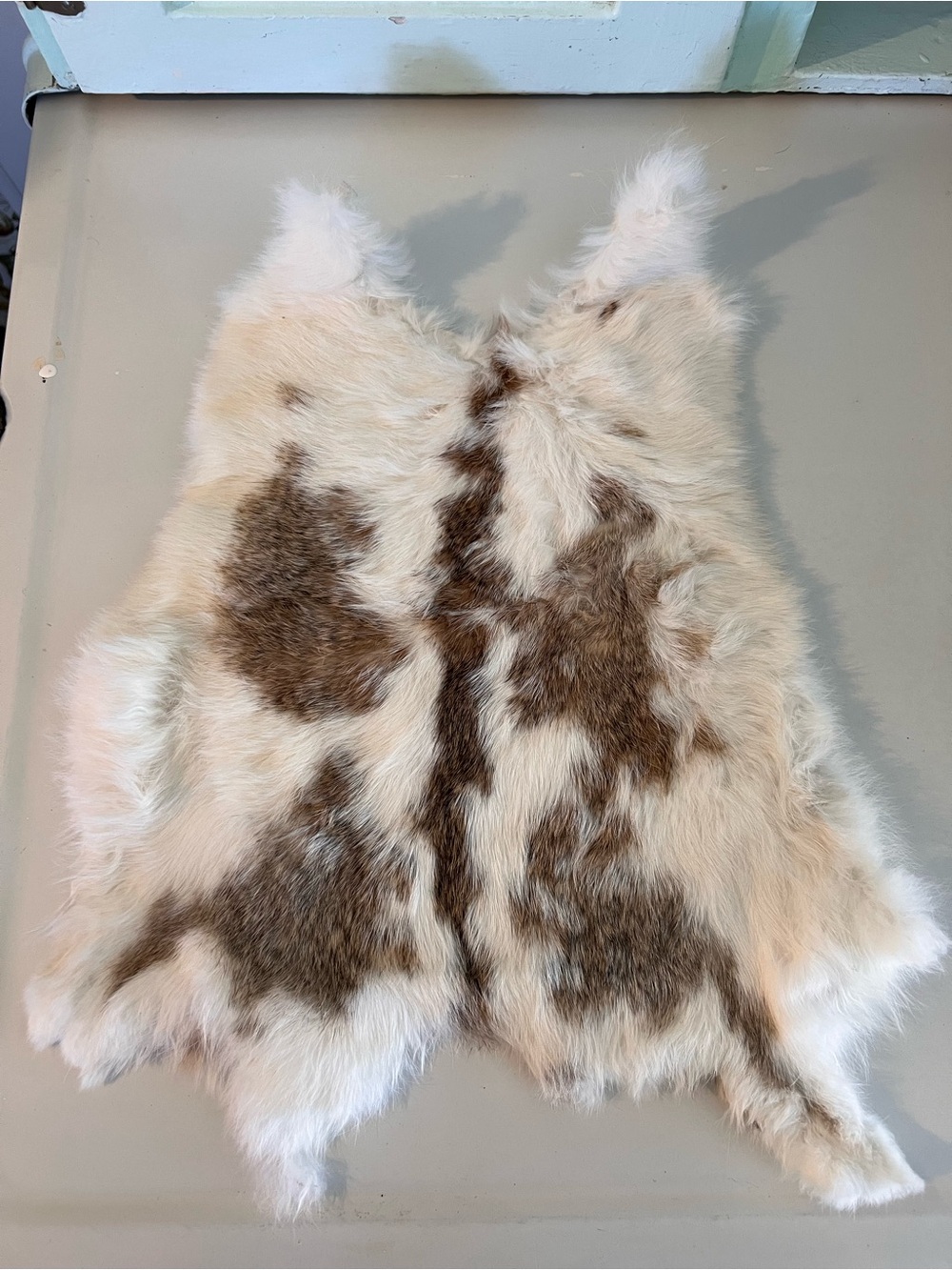 Natural Brown and White Rabbit Hide Tanned Backing